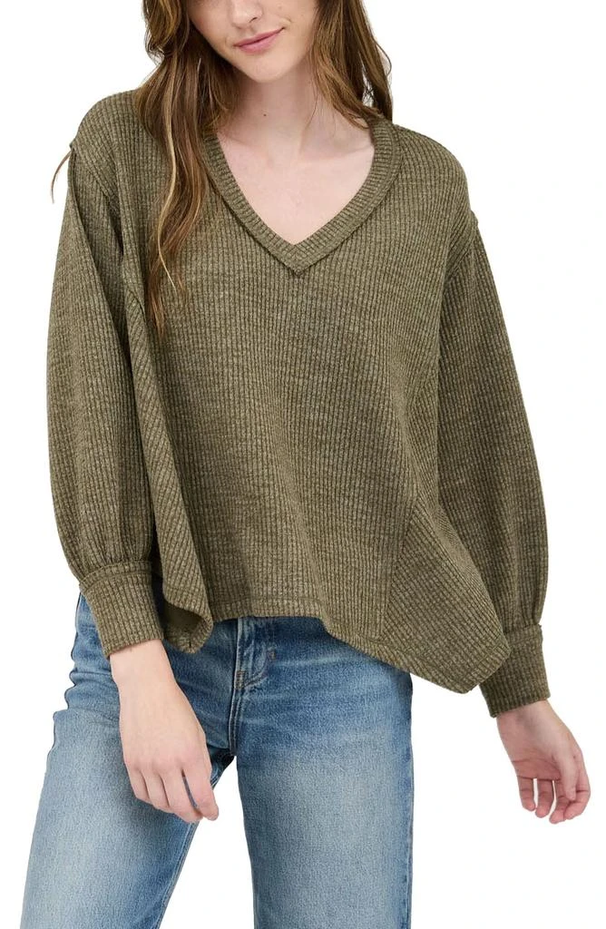 Blu Pepper Rib Knit Long Sleeve Top 1