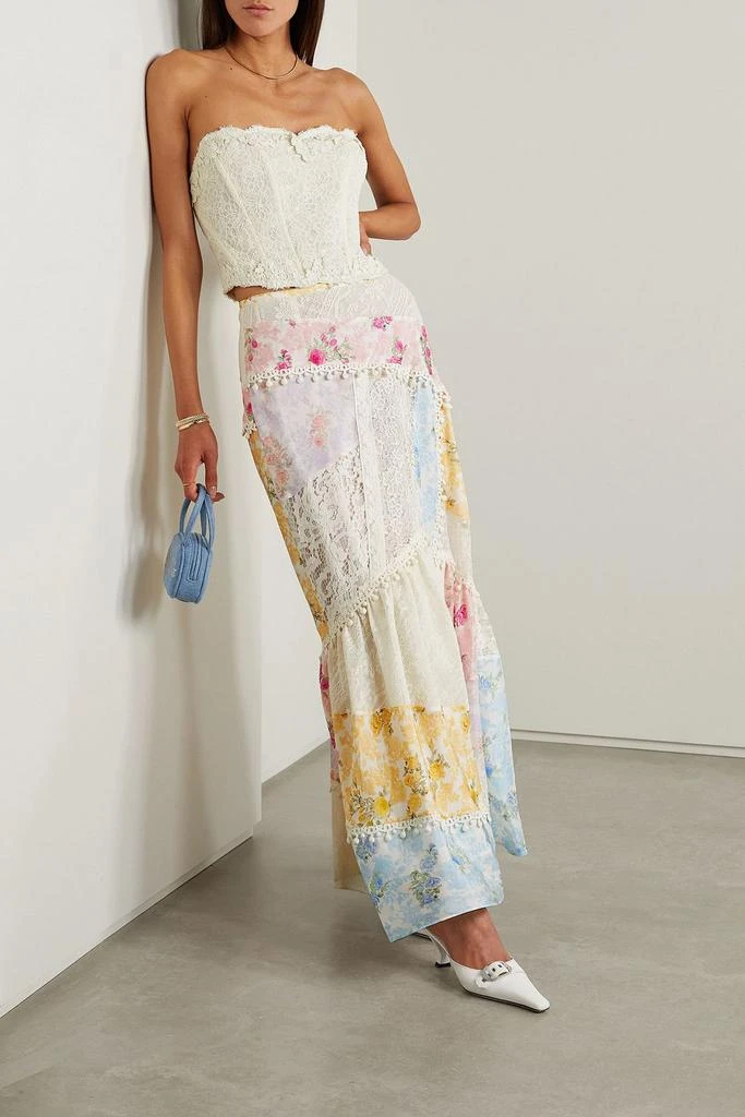 LOVESHACKFANCY Obelia patchwork lace and printed silk crepe de chine maxi skirt 2
