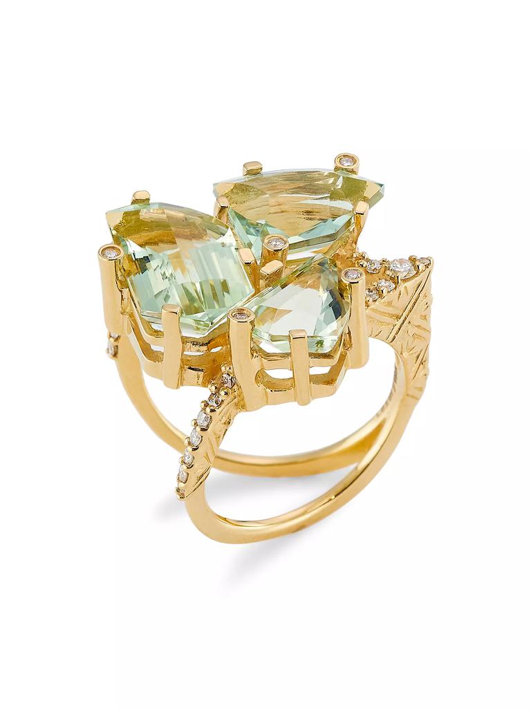 Stephen Dweck Luxury 18K Yellow Gold, Green Prasiolite & 0.4 TCW Diamond Ring