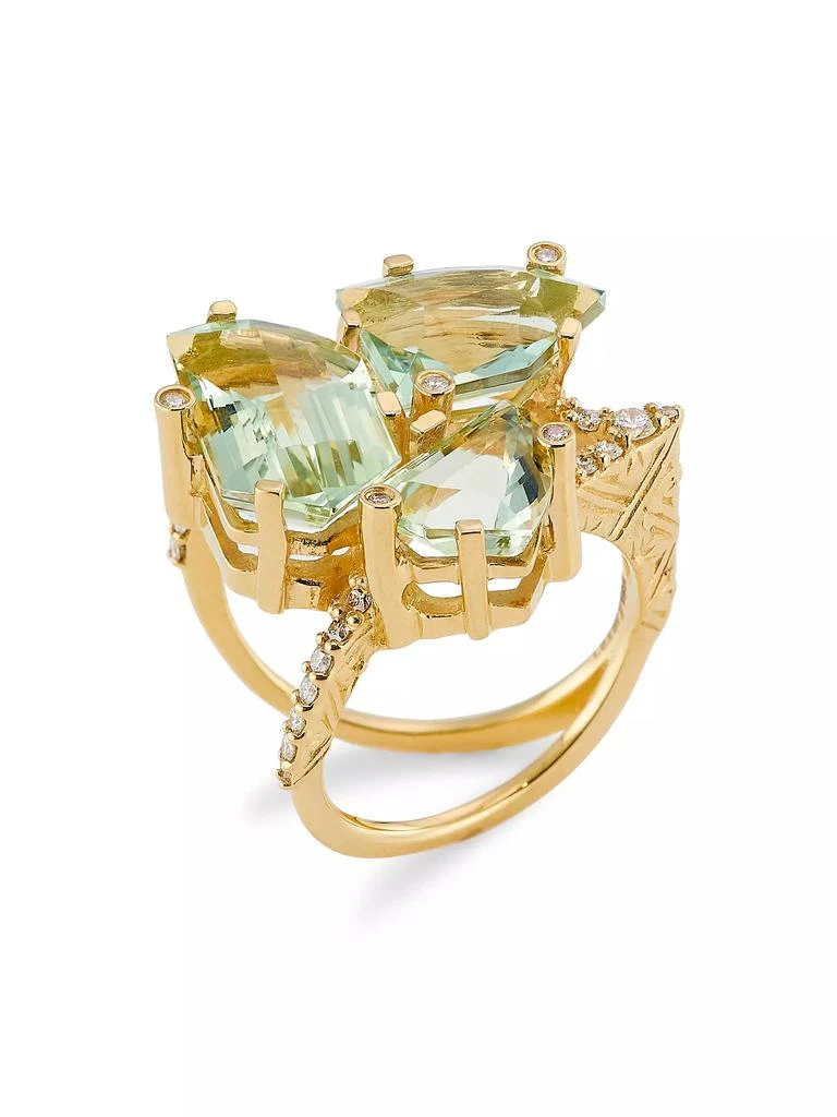 Stephen Dweck Luxury 18K Yellow Gold, Green Prasiolite & 0.4 TCW Diamond Ring 1