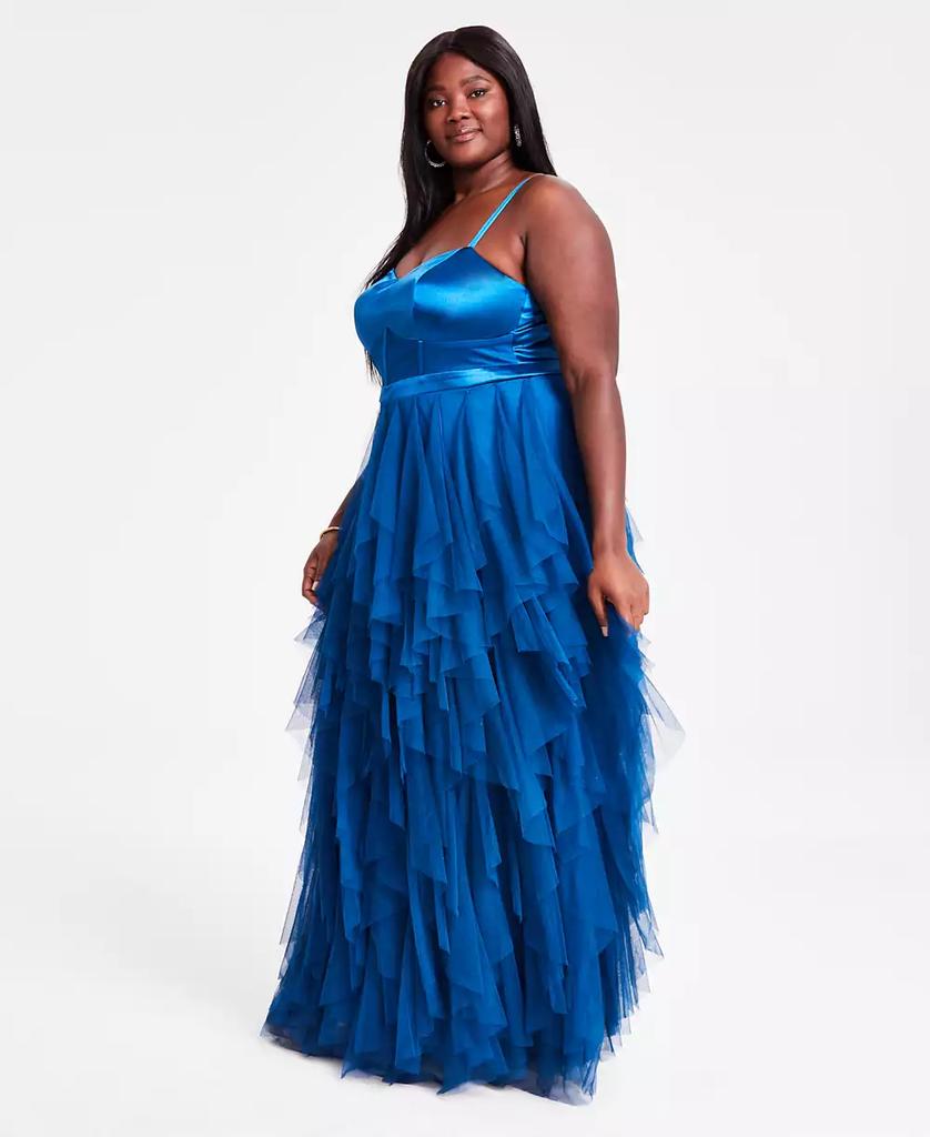 City Studios Trendy Plus Size Corset-Bodice Ruffled-Skirt Gown