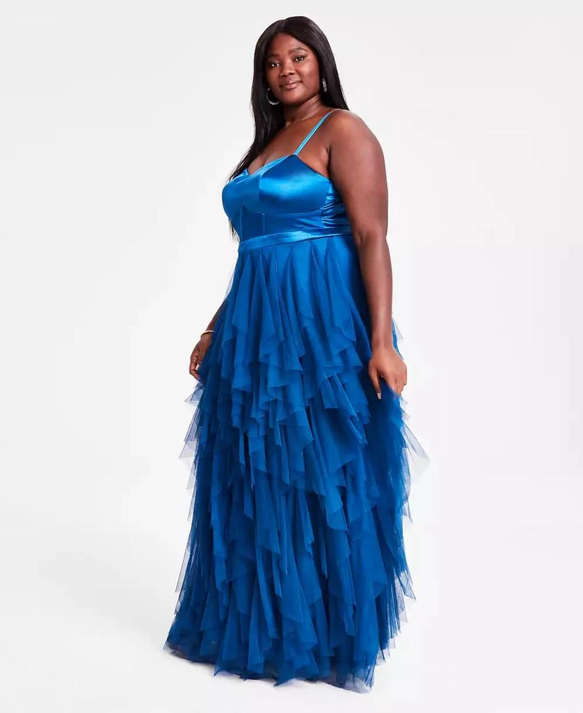 City Studios Trendy Plus Size Corset-Bodice Ruffled-Skirt Gown 2