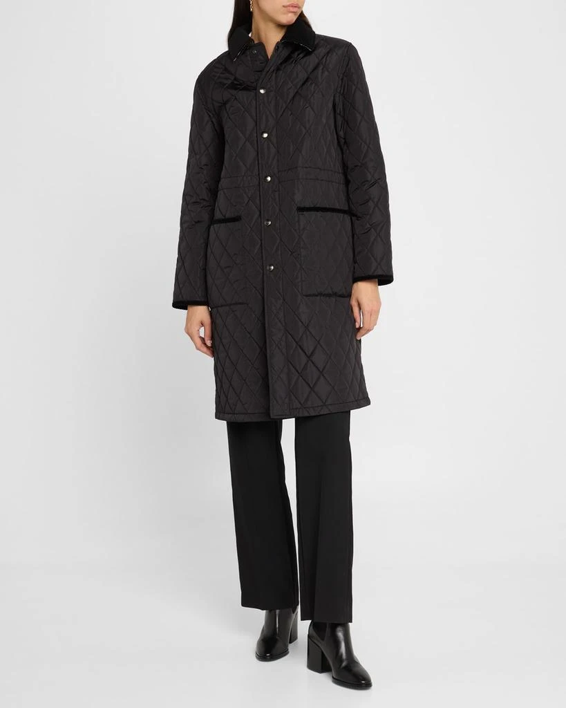 Burberry Corduroy-Collar Quilted Long Jacket 4
