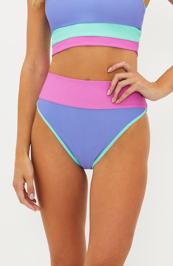 Beach Riot Emmy Colorblock High Waist Bikini Bottoms