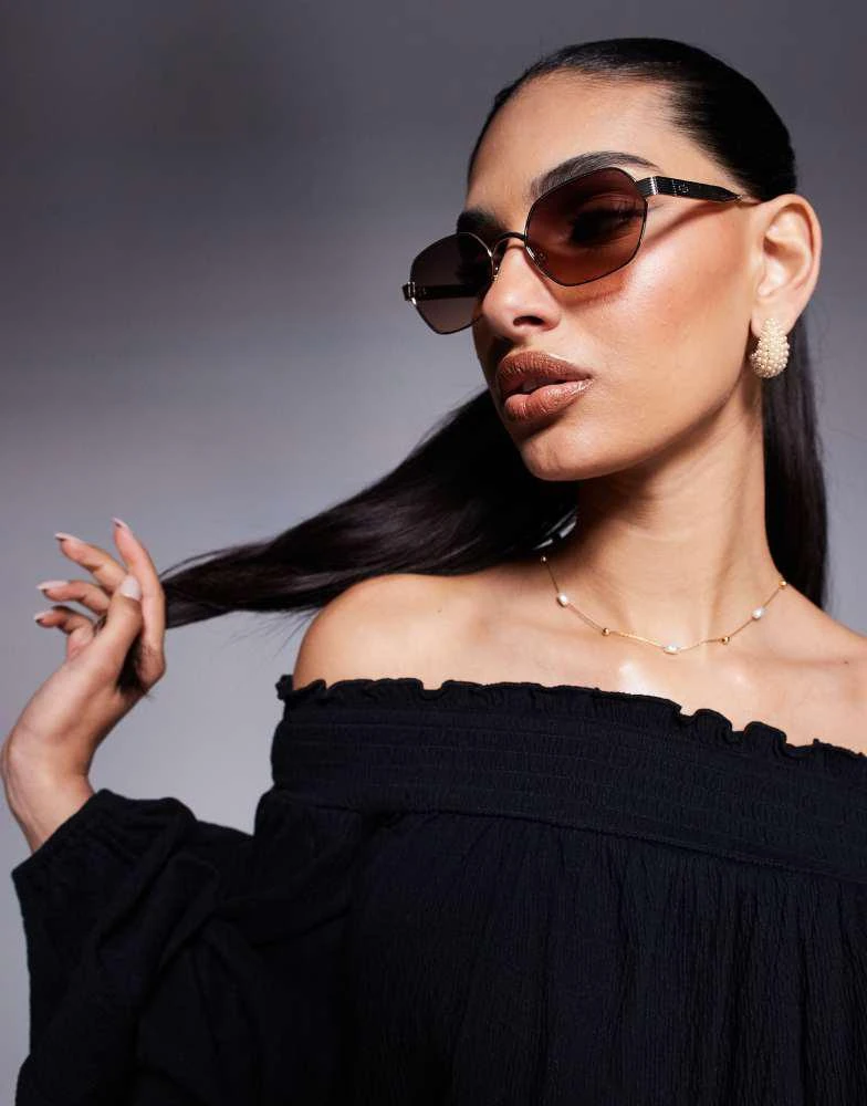 River Island River Island retro hexagon sunglasses in gold 1