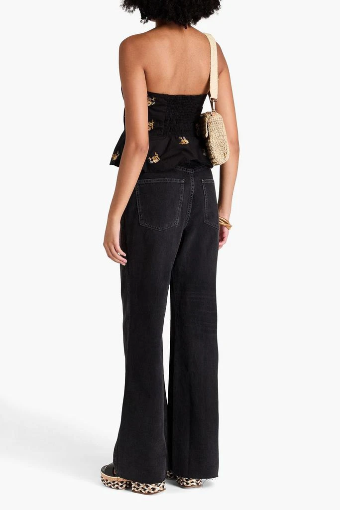 VERONICA BEARD Chaka strapless embroidered stretch-cotton poplin peplum top 3