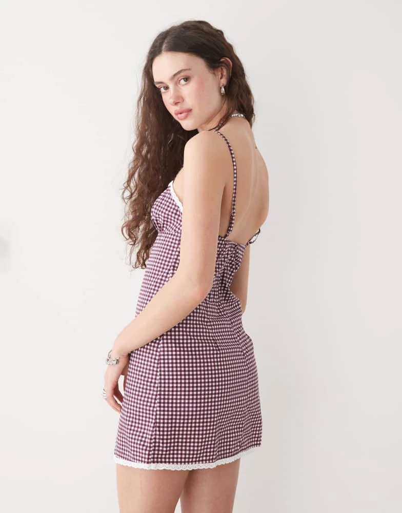 Motel Motel delphine gingham mini cami dress in wine 3