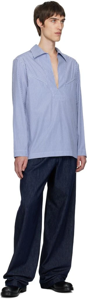 Dries Van Noten Blue Popover Cotton Shirt 4
