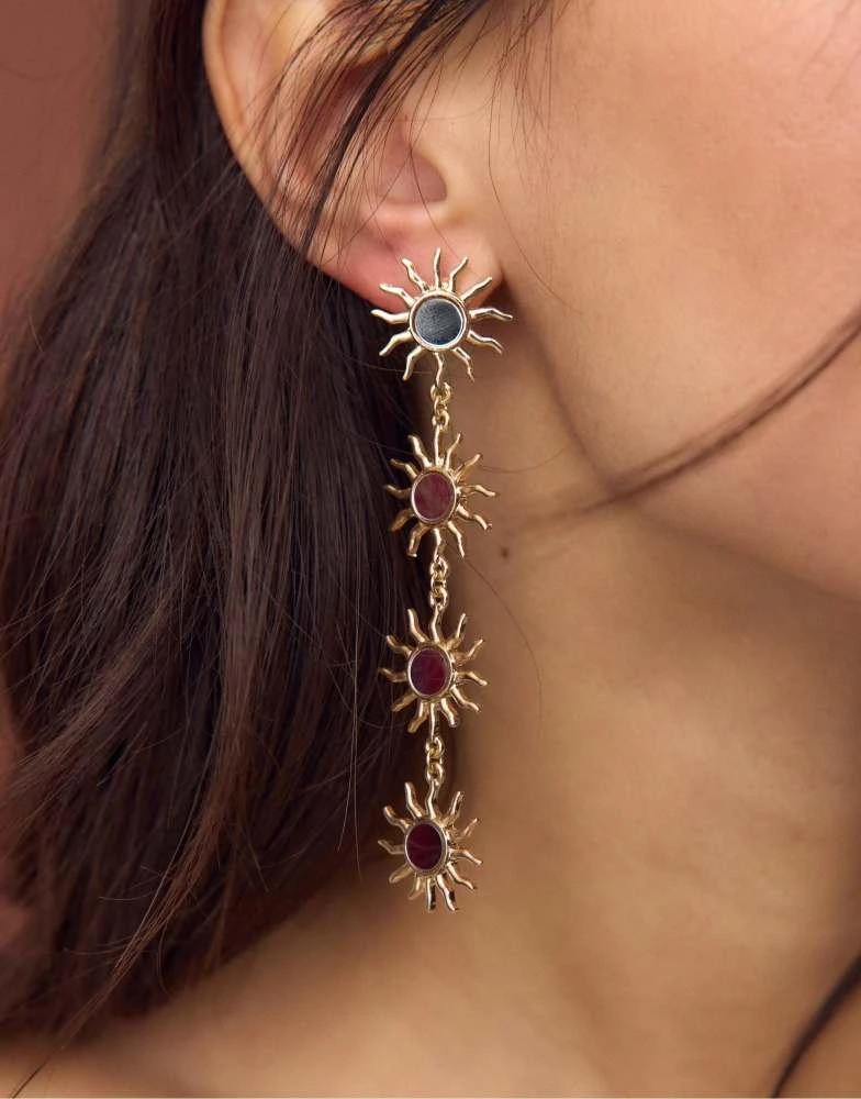 Stradivarius Stradivarius Long sun mirror effect earring in gold