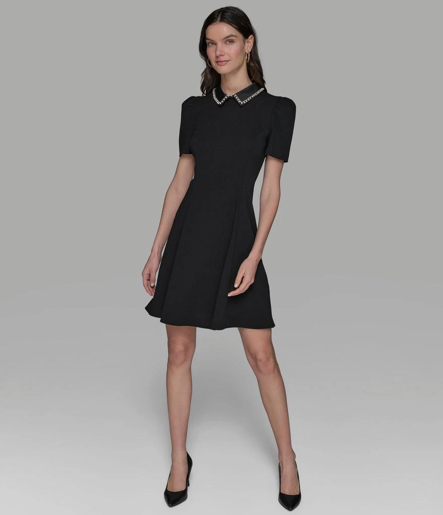 navy blue dress for baby girl Cutout Short Scuba Crepe High Neck A-Line Dress main image 1