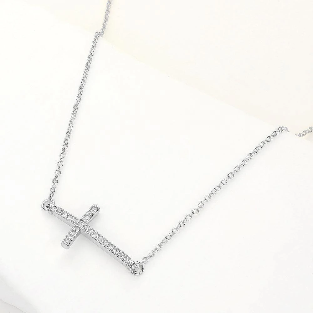 FASHNZFAB 14K Gold Plated CZ Stone Paved Cross Pendant Necklace