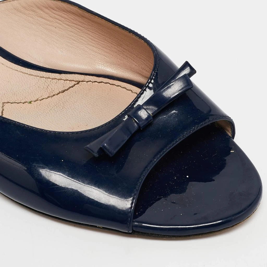 Miu Miu Miu Miu Blue Patent Leather Crystal Embellished Bow Flat Slides Size 38.5 7
