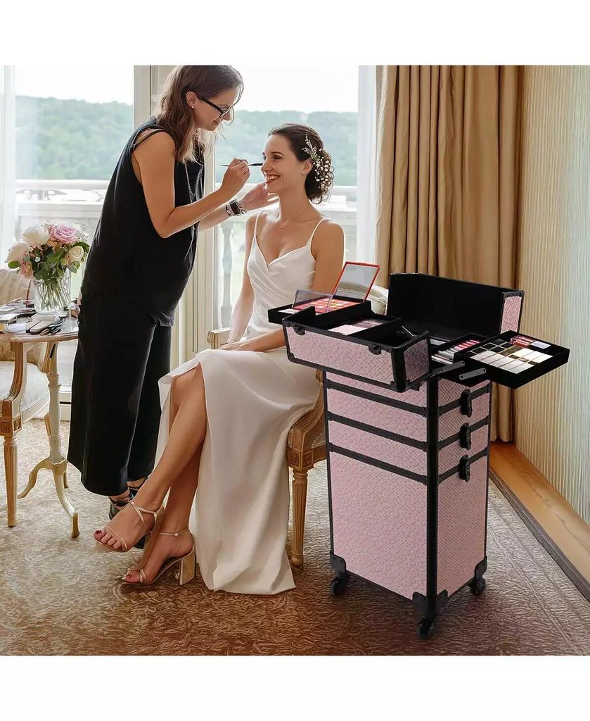 Byootique Large Rolling Makeup Case on Wheels 4in1 Cosmetology Art Deco Bloom 8