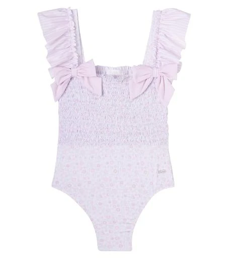 Patachou Floral ruffled shirred swimsuit