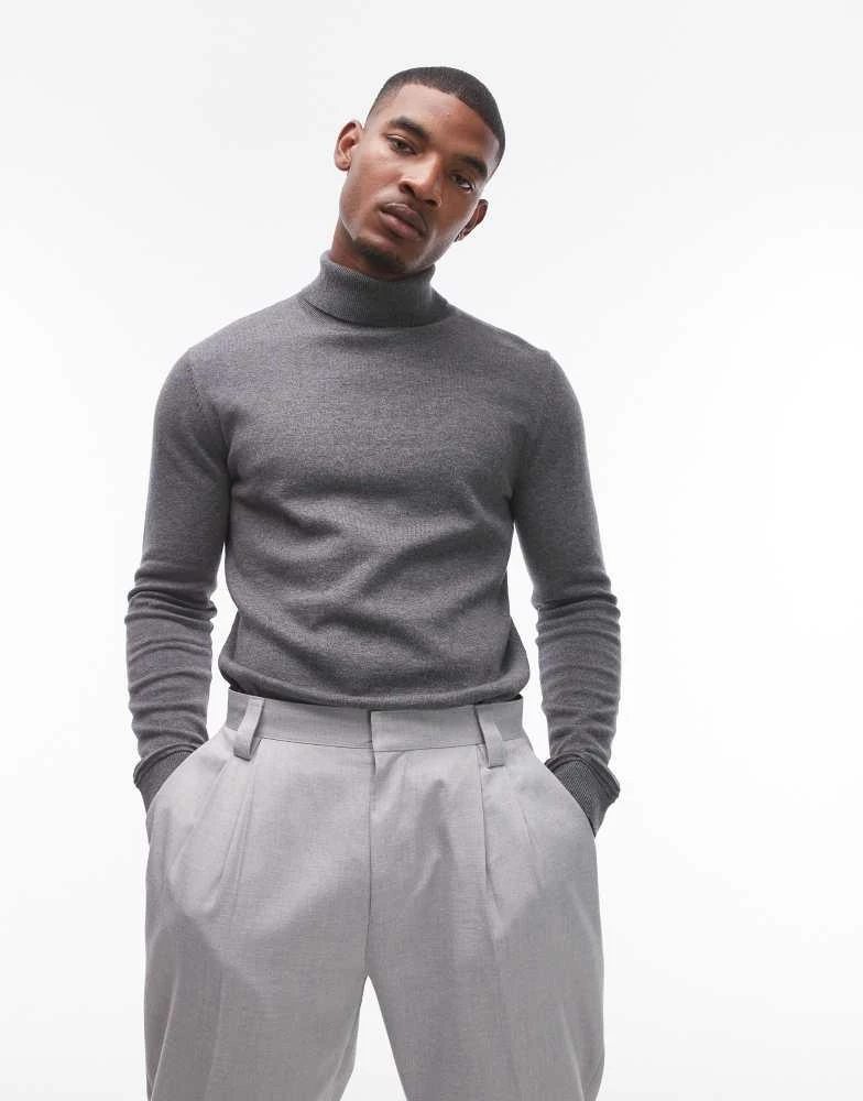 Topman Topman essential roll neck in charcoal 1
