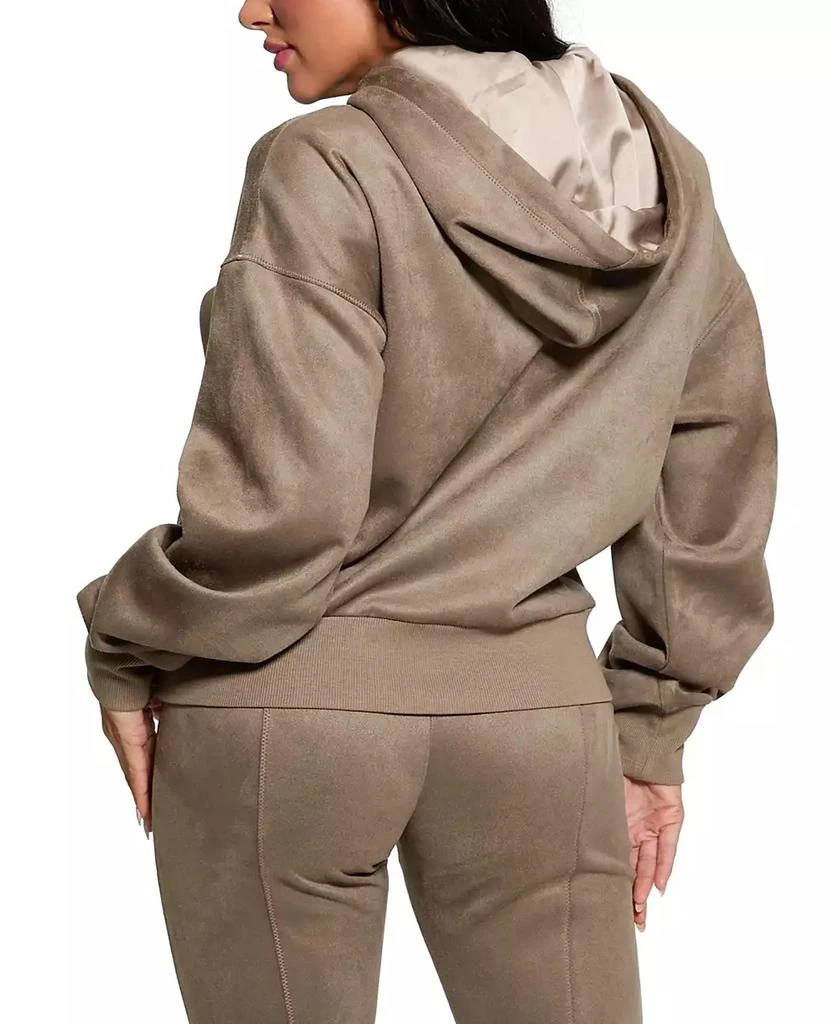GUESS Women's Hooded Scuba Long-Sleeve Faux-Suede Sweatshirt 3