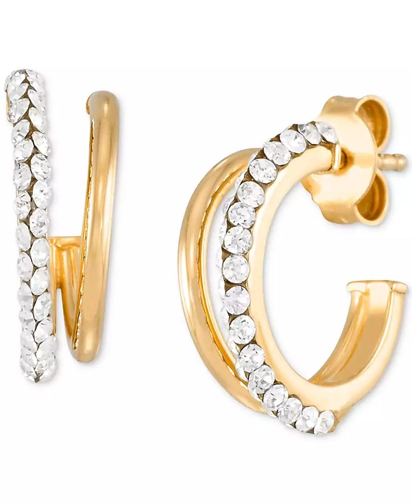 Macy's Crystal C-Shape Hoop Earrings in 10k Yellow Gold 3