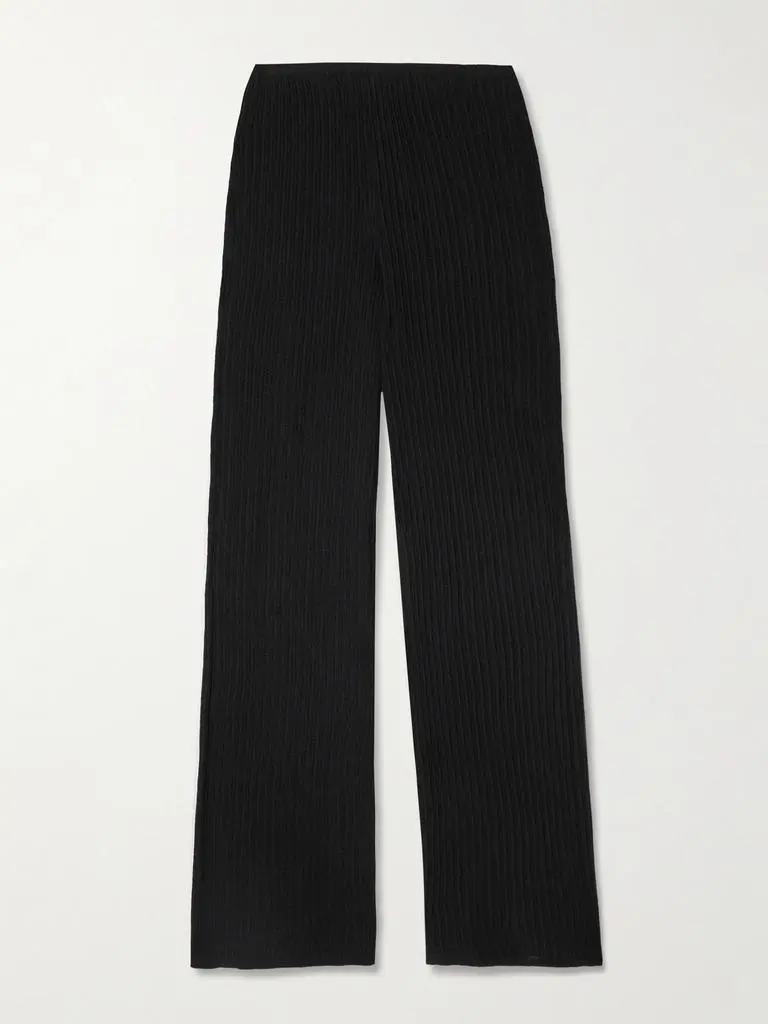 SKIMS Ribbed-knit Wide-leg Pants - Onyx