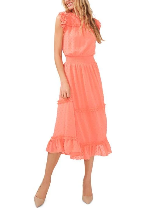 CeCe Petite Short Flutter Sleeve Slip Dot Midi Dress 1