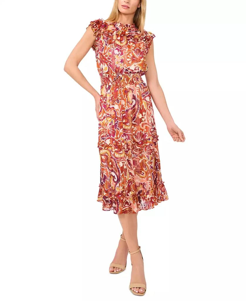 CeCe Women's Smocked-Waist Ruffle-Trim Midi Dress 1