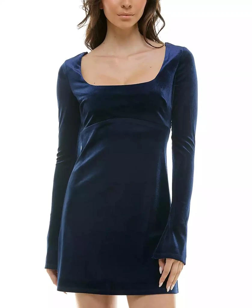 B Darlin Juniors' Square-Neck Long-Sleeve Velvet Dress 1