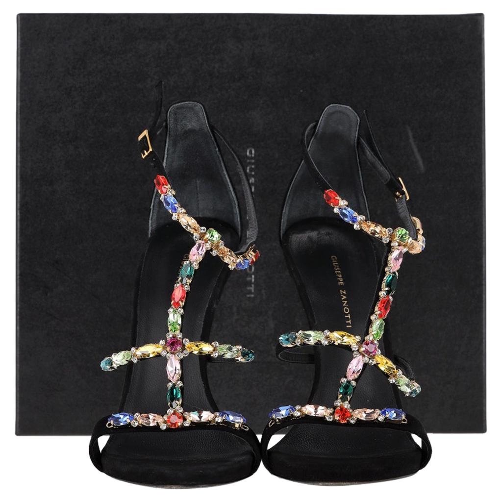 Giuseppe Zanotti Elba Crystal Embellished Sandals in Black Suede