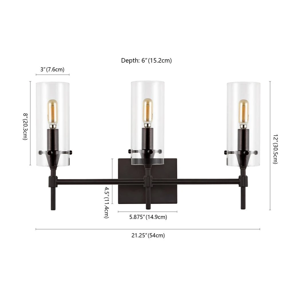 JONATHAN Y Cato 21.25" 3-Light Modern Farmhouse Iron/Glass LED Vanity 6