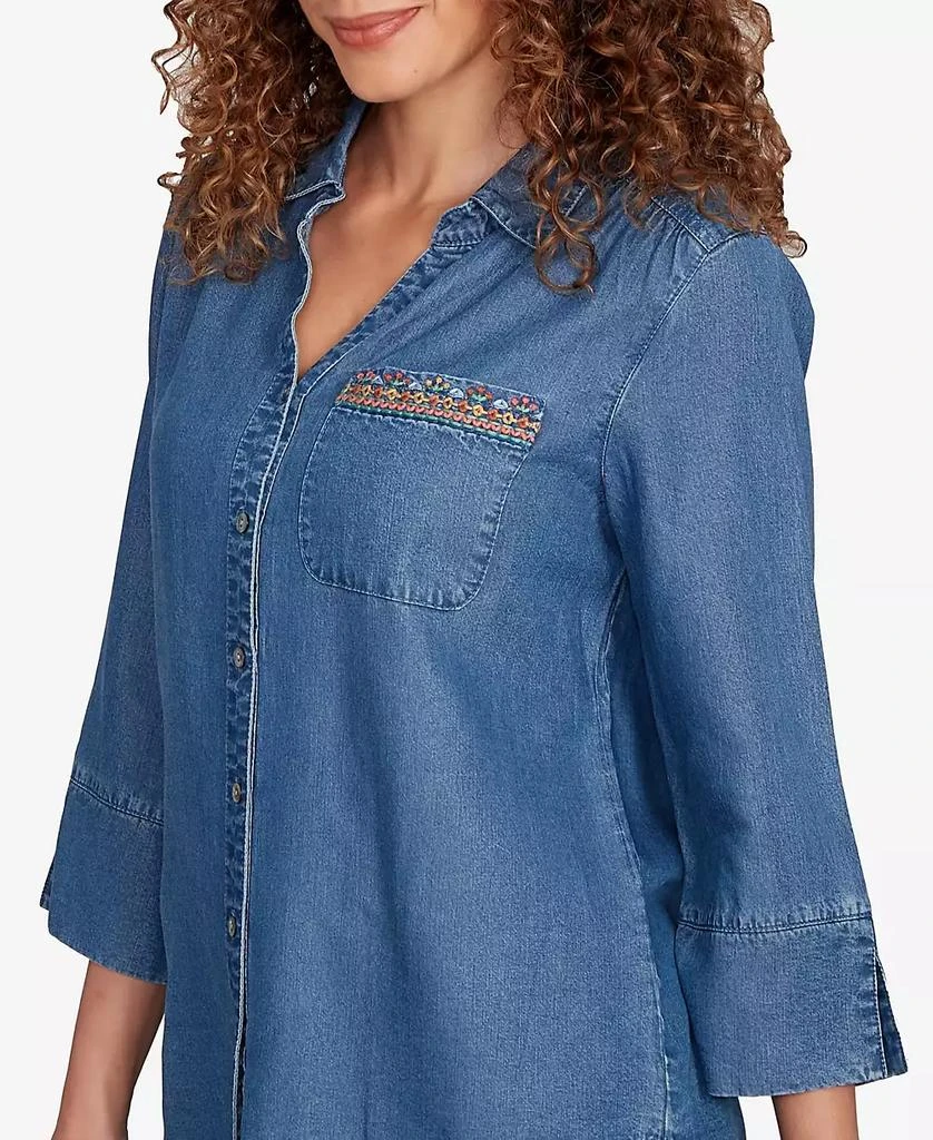 Alfred Dunner Women's El Paso Embroidered Butterfly Button Front Top 5