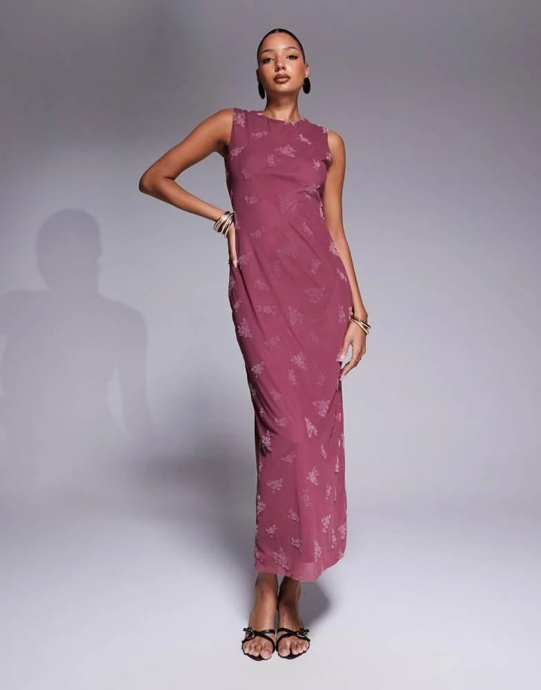 ASOS ASOS DESIGN maxi burn out floral  grown on neck column dress in dusky pink 1