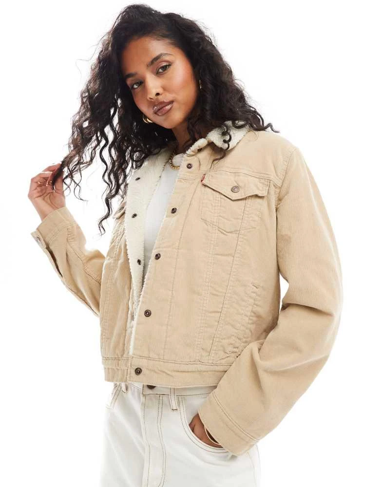 Levi's Levi's original sherpa lined cord trucker jacket in beige 1