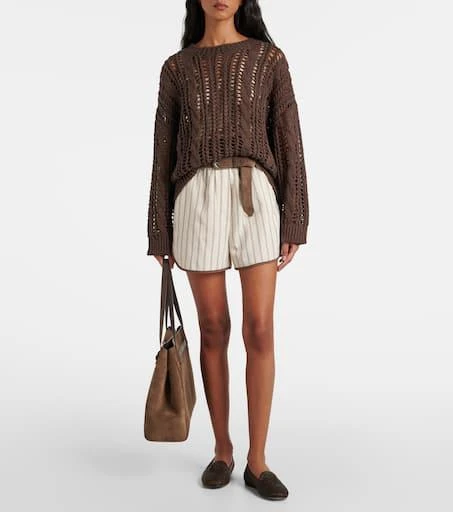 Brunello Cucinelli Leather-trimmed raffia slippers 3