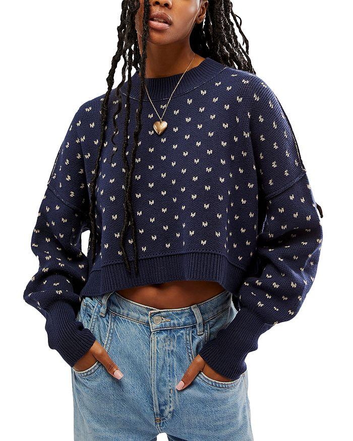 Free People Easy Street Patterned Crop Mock Pullover Sweater