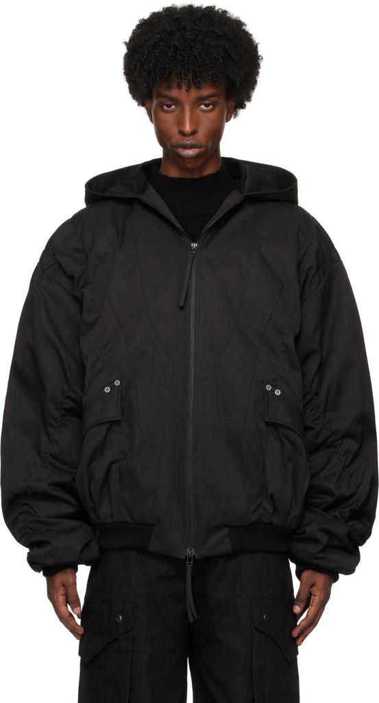 Shop Black Hooded Mega Bomber Jacket on Sale at BeyondStyle