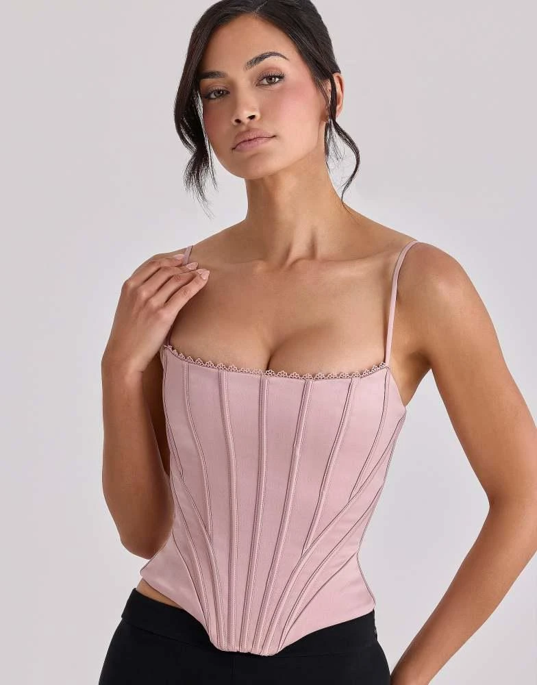 House of CB House of CB Cadie blush pink satin corset top in blush pink