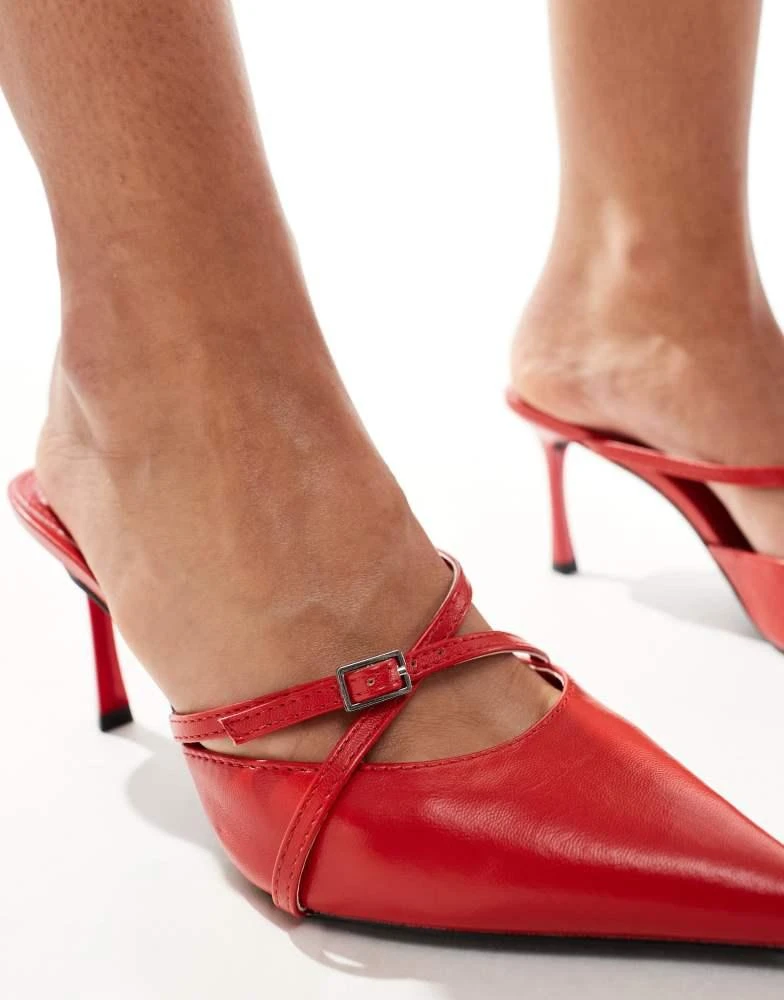 Public Desire Public Desire Cassanova pointed strappy heeled mules with buckles in cherry red 2