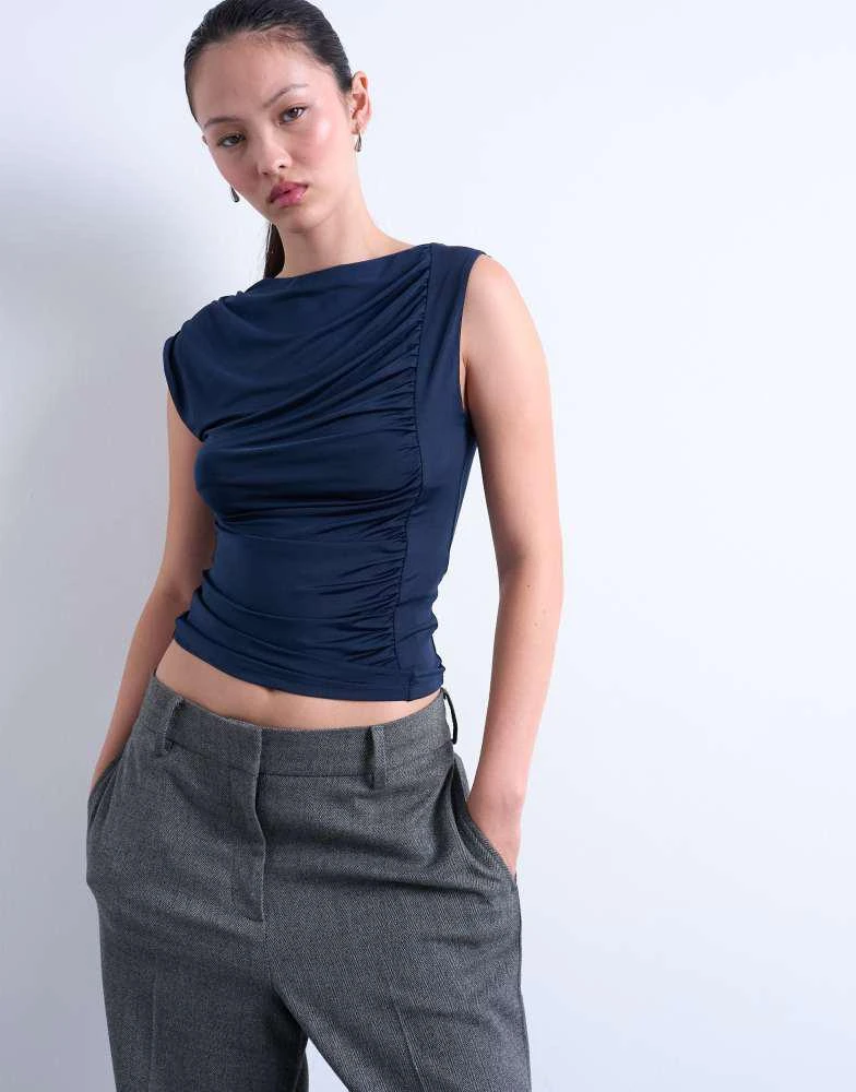 Topshop Topshop ruched draped tank in navy