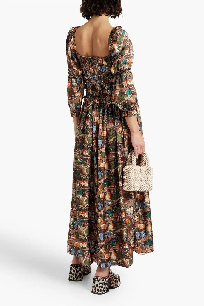 shrimps Harper shirred printed silk-twill maxi dress 3