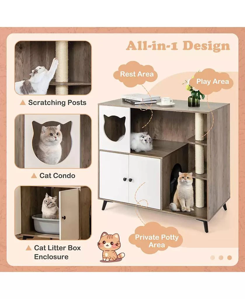Gymax Cat Litter Box Enclosure 5-in-1 Enlarged Cat Litter Cabinet Furniture 6