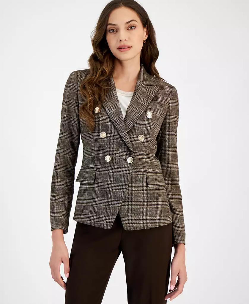 Tahari Women's Plaid One Button Double Breasted Blazer