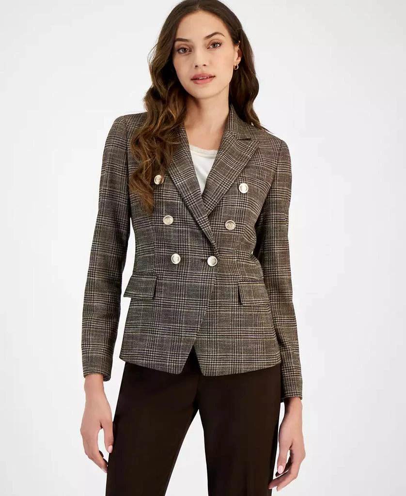 Tahari Women's Plaid One Button Double Breasted Blazer 1