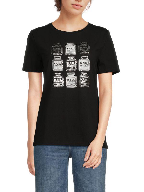 Karl Lagerfeld Paris Studded Graphic Stretch Cotton T-Shirt