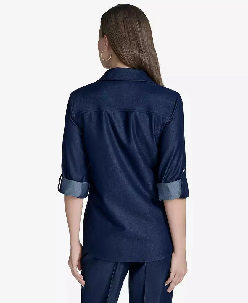 HALSTON Women's Collared Roll-Tab-Sleeve Button-Front Shirt 2