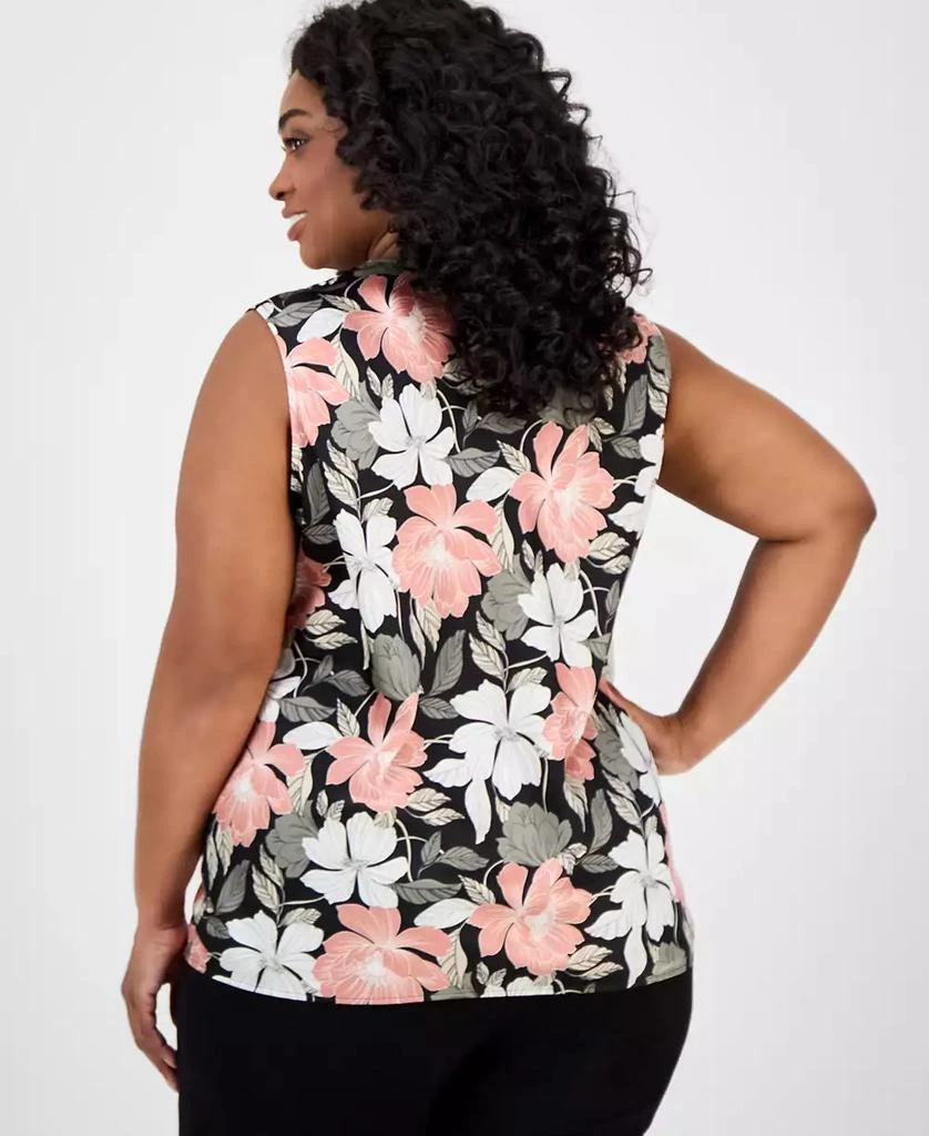 Kasper Plus Size Floral-Print Draped-Neck Top 2