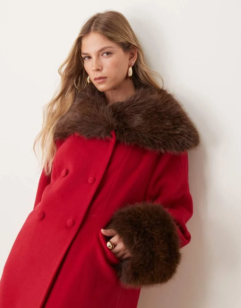 Sister Jane Dream Sister Jane double breasted faux fur coat in bordeaux red 2