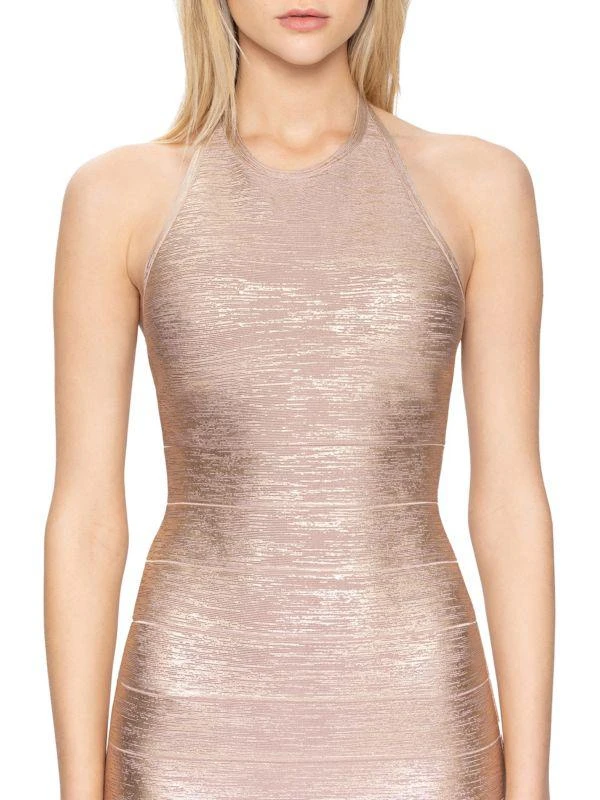 Herve Leger Foil Halter Bodycon Maxi Dress 3