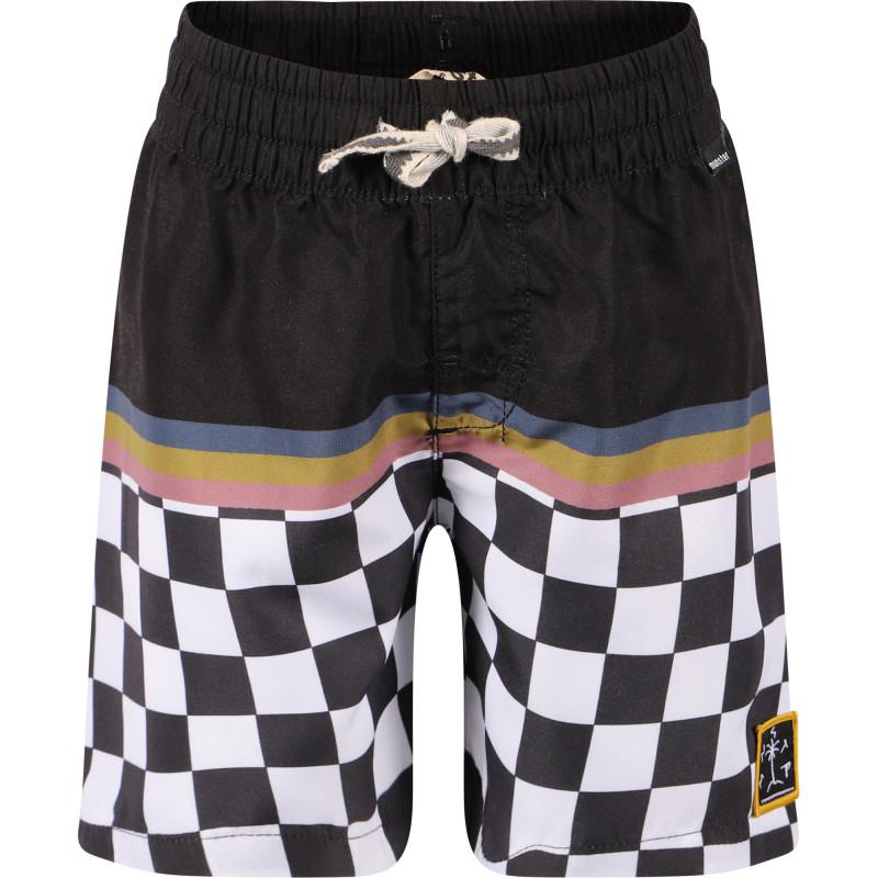 Munster Check detailing swimming shorts in black and white