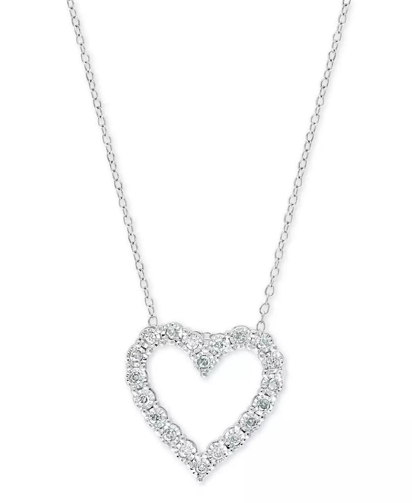 Effy EFFY® Diamond Heart 18" Pendant Necklace (1/4 ct. t.w.) in Sterling Silver or 14k Gold-Plated Sterling Silver 1