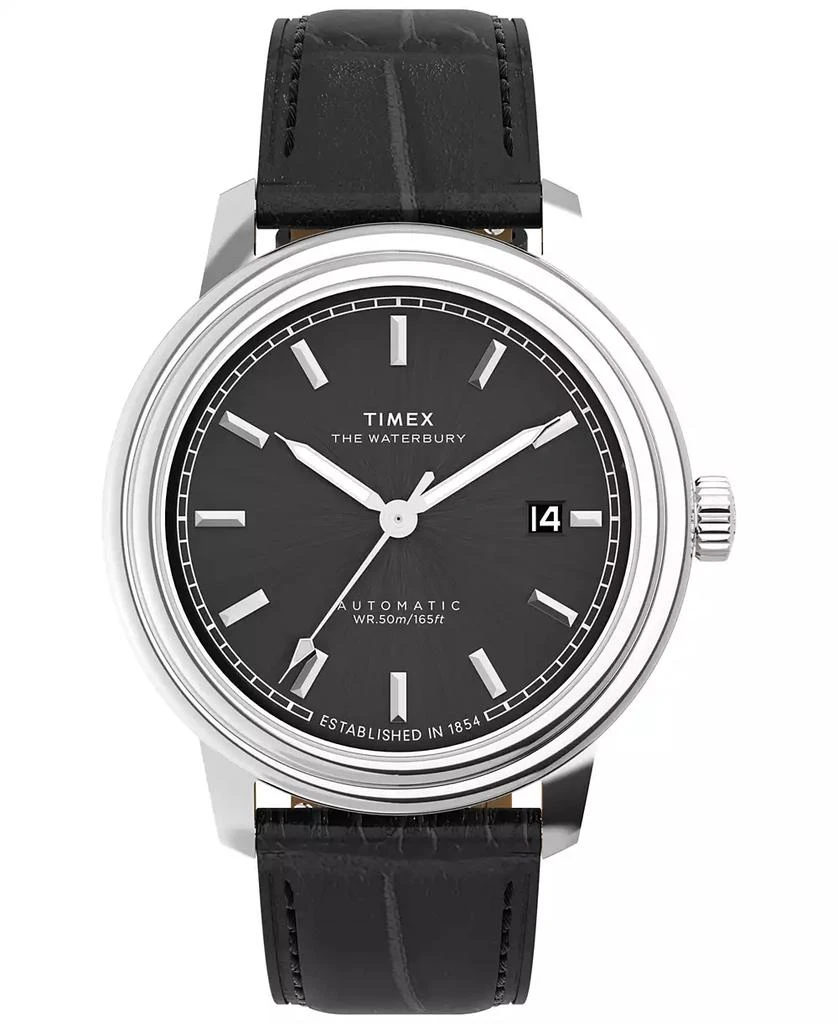 Timex Men's Mechanical Automatic Black Leather Watch, 41mm 1