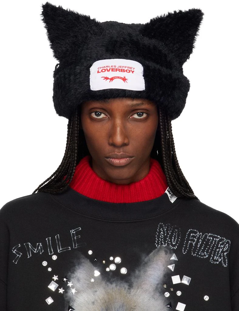 Charles Jeffrey Loverboy Navy & Beige Knit Patch Trapper Hat Charles Jeffrey LOVERBOY Navy & Beige Knit Patch Trapper Hat  main image 2