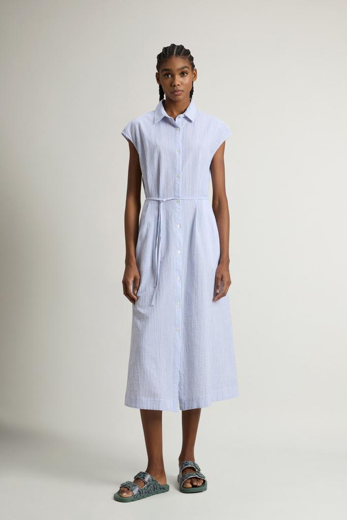 Woolrich Stretch Seersucker Cotton Shirt Dress - Women - Blue
